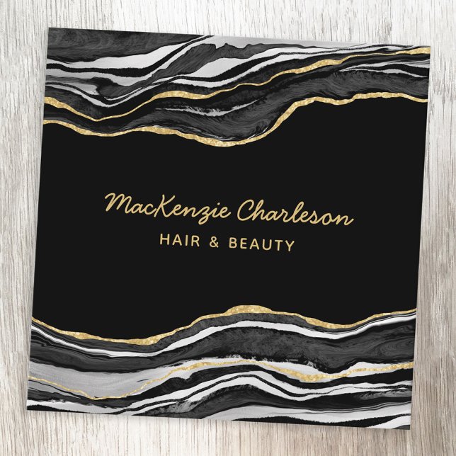 Black Marble Agate Guld Glitter Fyrkantigt Visitkort (Skapare uppladdad)