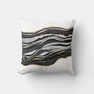 Black Marble Agate Guld Glitter Kudde