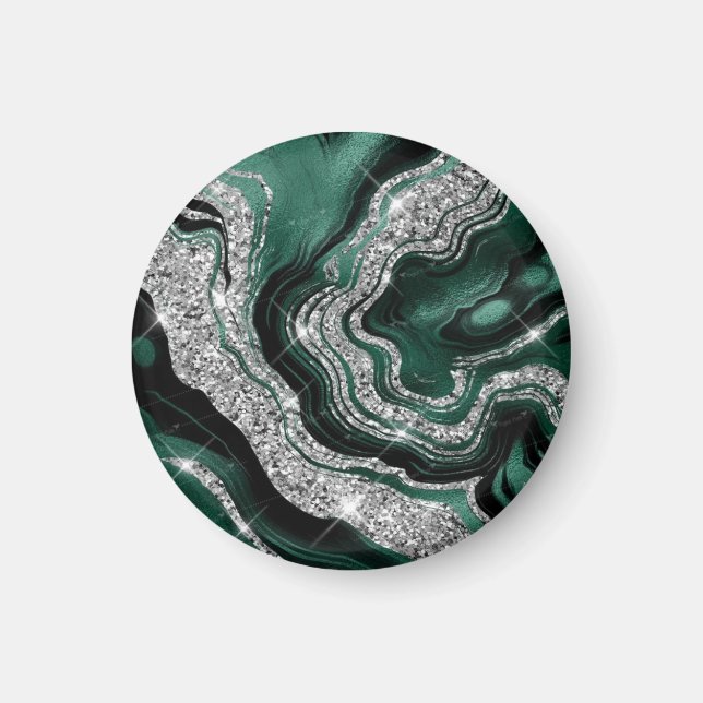 Black Marble Agate Guld Glitter Magnet (Framsidan)