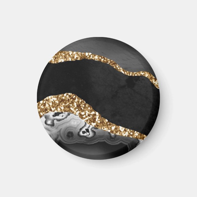 Black Marble Agate Guld Glitter Magnet (Framsidan)