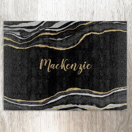 Black Marble Agate Guld Glitter Personlig