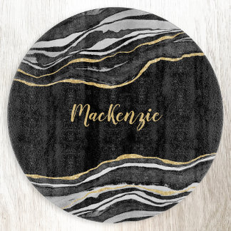 Black Marble Agate Guld Glitter Personlig