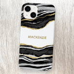 Black Marble Agate Guld Glitter Personlig<br><div class="desc">Svart och vit vattenfärg gör marmorkulans med faux guld glitter-detaljer. Ändra namn för att anpassa.</div>