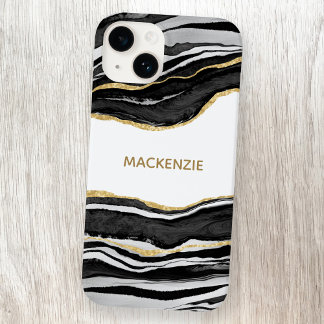 Black Marble Agate Guld Glitter Personlig