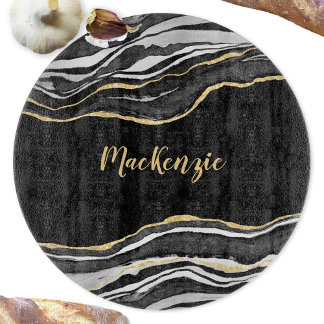 Black Marble Agate Guld Glitter Personlig
