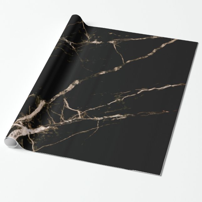 Black Marble Beige Grain Presentpapper (Utrullad)