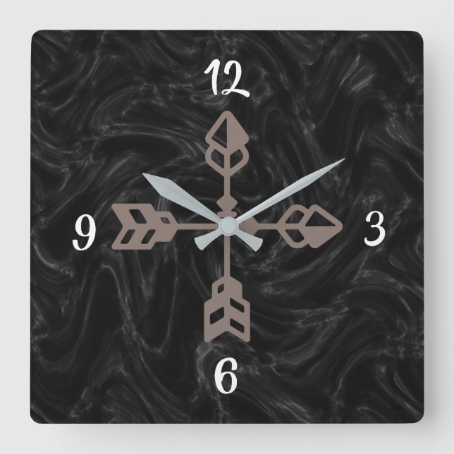 Black Marble Brown Arrow Square Clock Fyrkantig Klocka (Framsida)