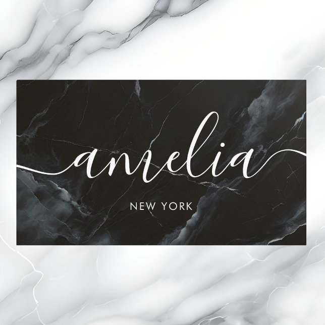 Black Marble Girly Social Media Script Visitkort (Skapare uppladdad)