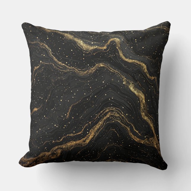 Black Marble Gold Veins Luxury Abstract Kudde (Framsida)