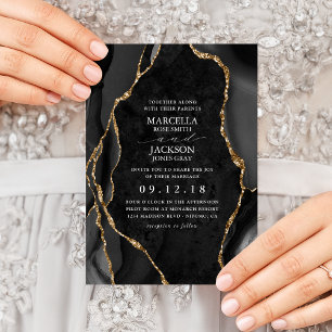 Black Marble Guld Agate Bröllop Inbjudningar