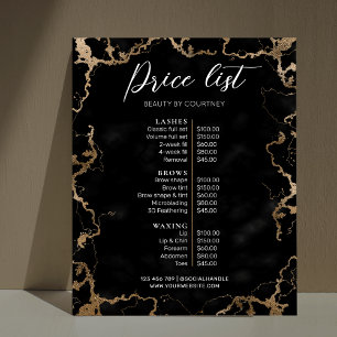 Black Marble & Guld Elegant Business Pris List Poster