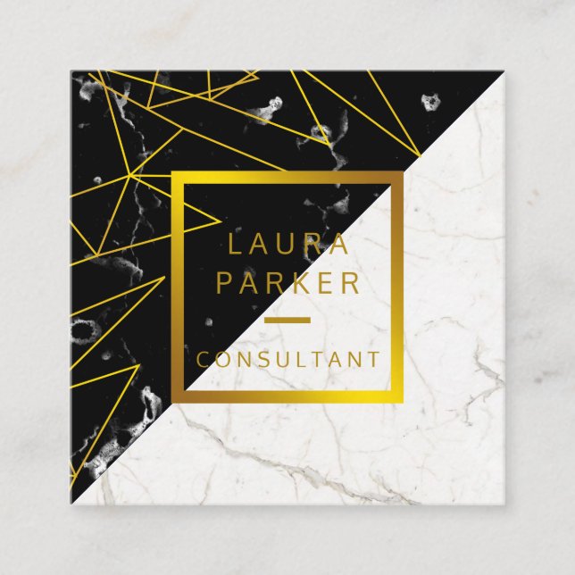 Black Marble Guld Faux Professionell Construction Fyrkantigt Visitkort (Framsida)