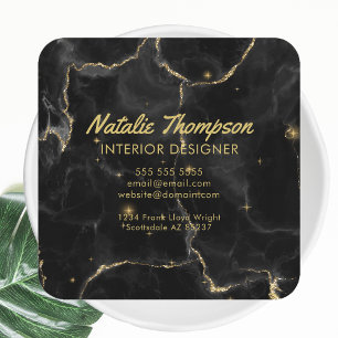 Black Marble Guld Glitter Elegant Front and Back Fyrkantigt Visitkort