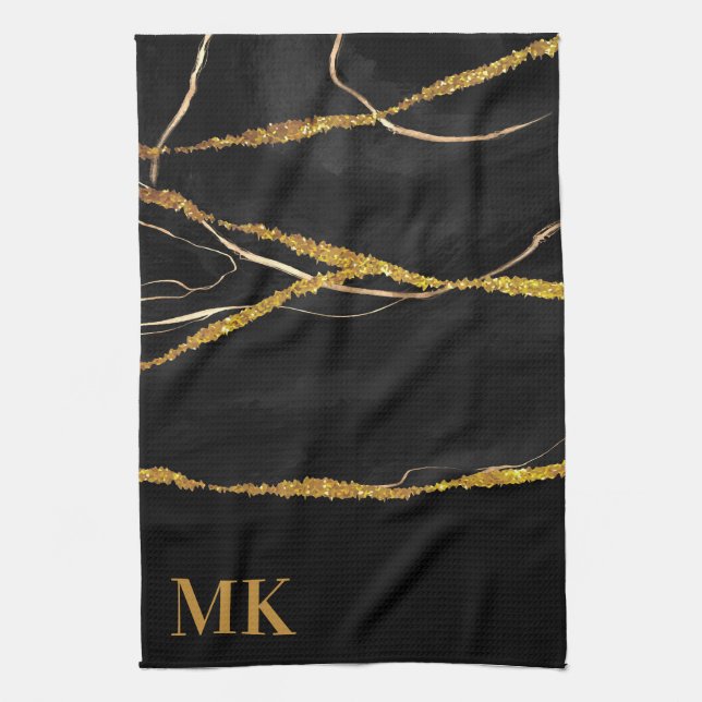 Black Marble Guld Glitter Kökshandduk (Vertikal)