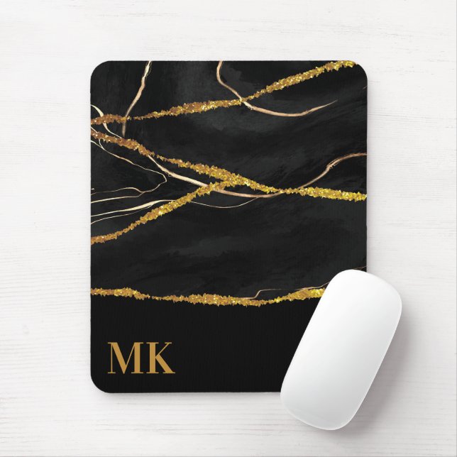 Black Marble Guld Glitter Musmatta (Med mus)