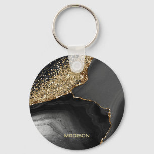 Black Marble Guld Glitter Nyckelring
