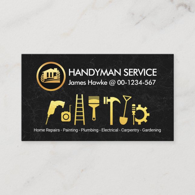 Black Marble Guld Handyman Verktyg Visitkort (Framsida)