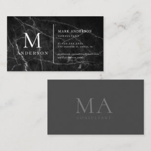 Black Marble Masculine Dubbla Monogram Visitkort