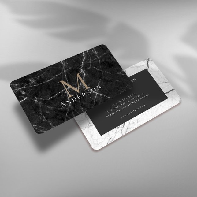 Black Marble Masculine Dubbla Monogram Visitkort (Skapare uppladdad)