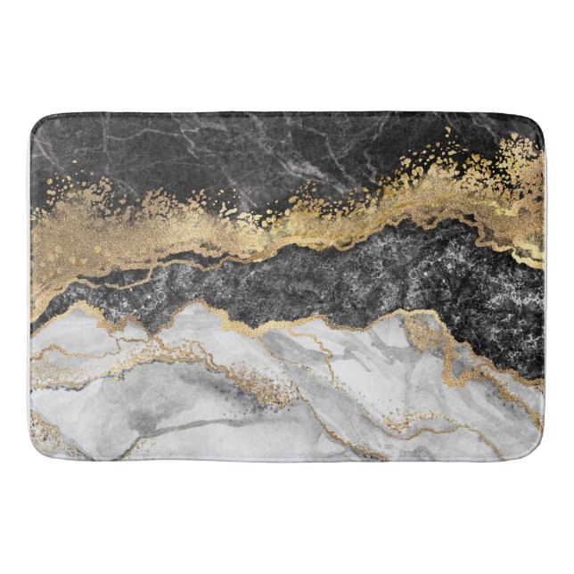 Black Marble med Guld Söt Badrumsmatta (Framsidan)
