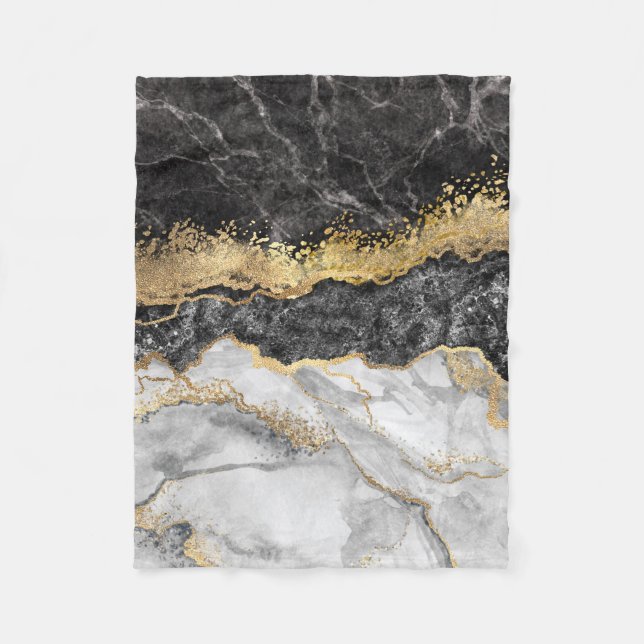 Black Marble med Guld Söt Fleecefilt (Framsidan)