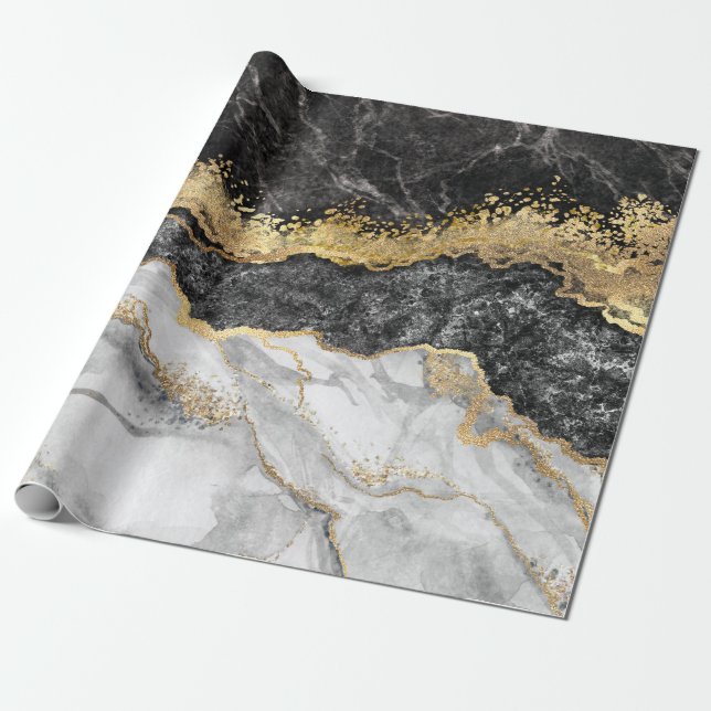 Black Marble med Guld Söt Presentpapper (Utrullad)
