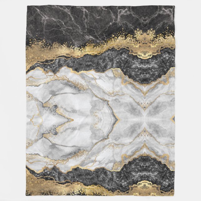 Black Marble med Guld Söt STORE Fleece Blanket (Framsidan)