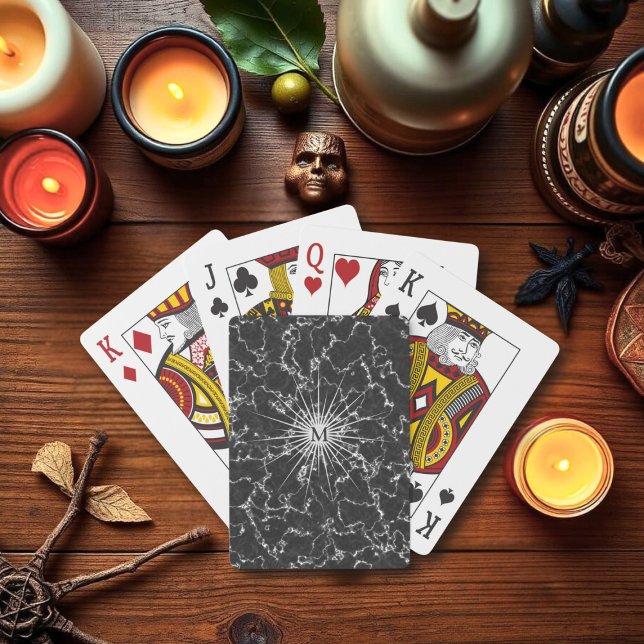 Black Marble Monogram Cosmic Casinokort (Perfect poker cards for those that love a dark and moody aesthetic. Just add your initial)