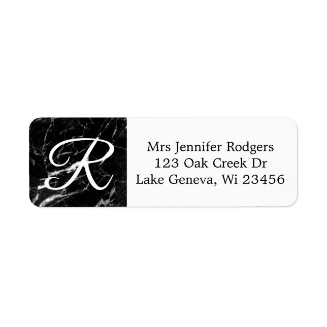 Black Marble Monogrammed Returadress Etikett (Framsidan)