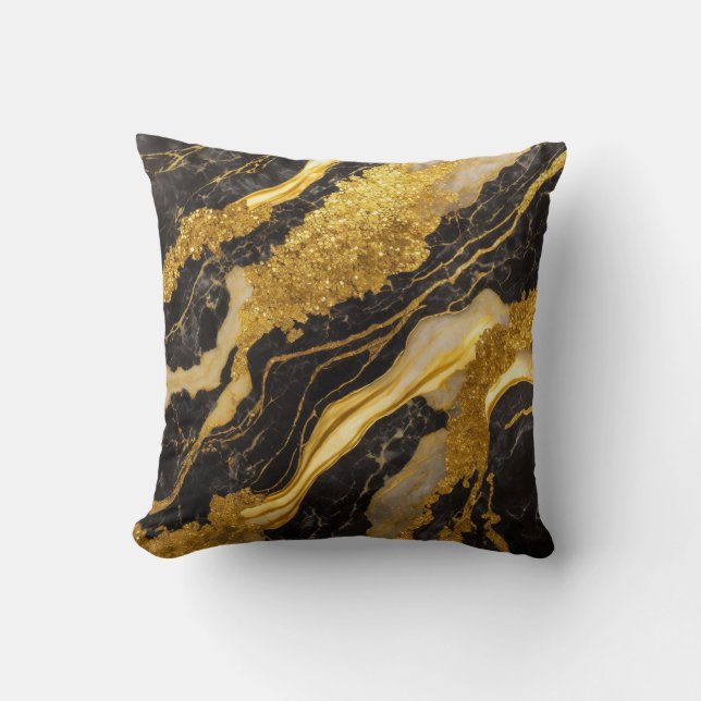 Black Marble Mönster med Guld Kudde (Framsida)
