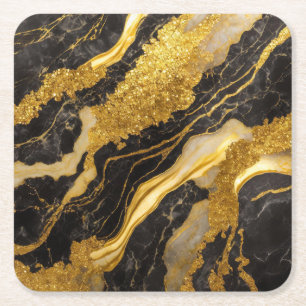 Black Marble Mönster med Guld Underlägg Papper Kvadrat