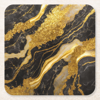 Black Marble Mönster med Guld Underlägg Papper Kvadrat