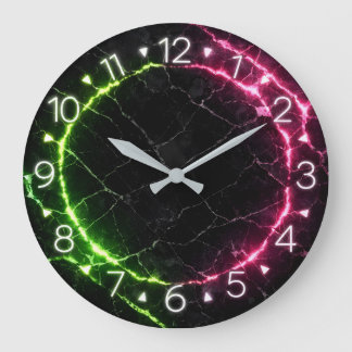 Black Marble Neon Clock Design Stor Klocka