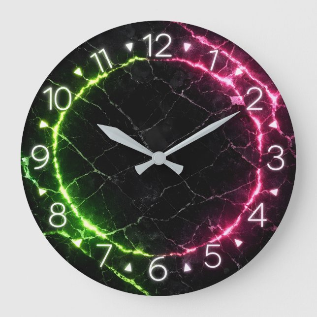 Black Marble Neon Clock Design Stor Klocka (Framsida)