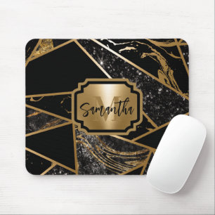 Black Marble och Glitter Geometric Mosaic Musmatta