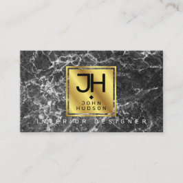 Black Marble och Guld Modern Monogram Business Car Visitkort