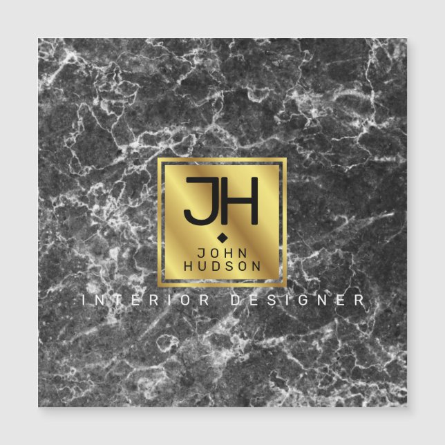 Black Marble och Guld Modern Monogram Magnetic Car (Framsida)