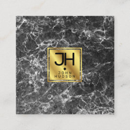 Black Marble och Guld Modern Monogram Square Busin Fyrkantigt Visitkort