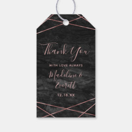 Black Marble Ro Guld Linjer Geo Bröllop Tack Presentetikett