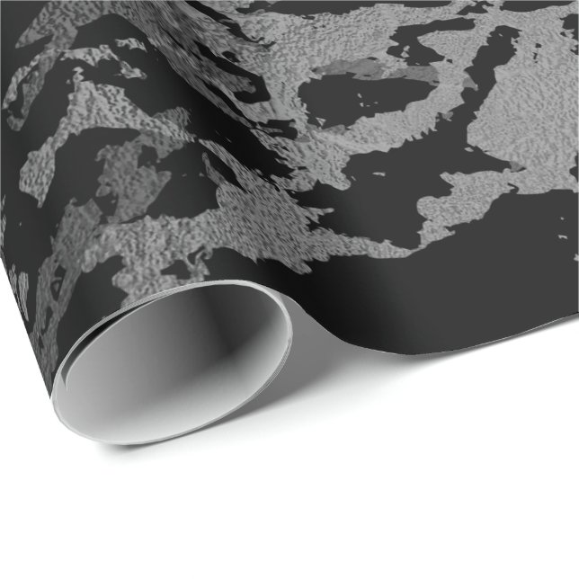 Black Marble Silver Carrara Shiny Deep Grått Presentpapper (Rullad Hörn)