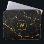 Black Marble Stone Guld Glitter Laptop Fodral<br><div class="desc">Elegant av svart marmorsten struktur tryckt med accenter från guld glitter. Anpassade monogram.</div>