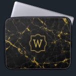 Black Marble Stone Guld Glitter Laptop Fodral<br><div class="desc">Elegant av svart marmorsten struktur tryckt med accenter från guld glitter. Anpassade monogram.</div>