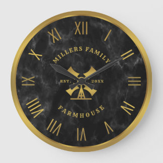 Black Marble Struktur Guld Fam House Roman Numeral Stor Klocka