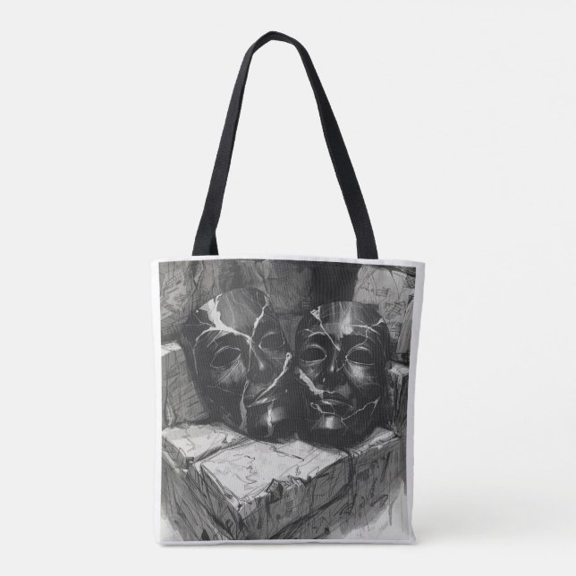 Black Marble Theatre Masks - Dark Aesthetic Tote B Tygkasse (Baksida)