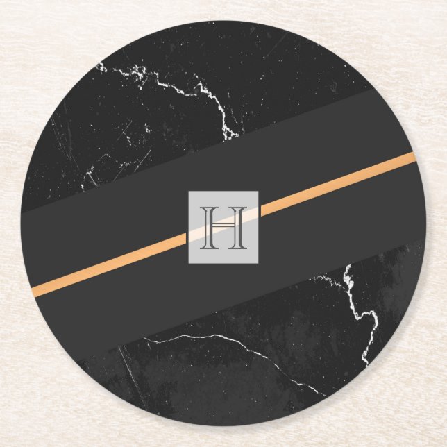 Black Marble Underlägg Papper Rund (Framsidan)