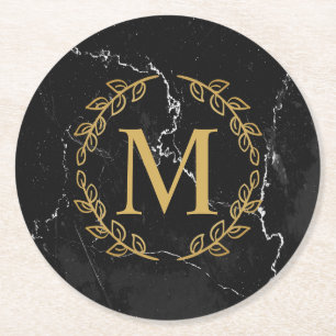 Black Marble Underlägg Papper Rund