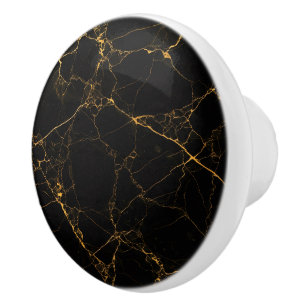 Black Marble with Guld veins, Natural, Stone Knopp