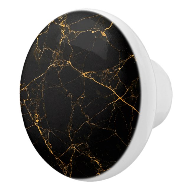 Black Marble with Guld veins, Natural, Stone Knopp (Höger)