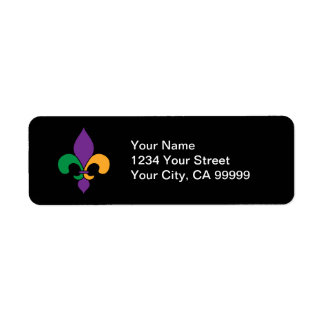Black Mardi Gras Fleur de Lis Returadress Etikett