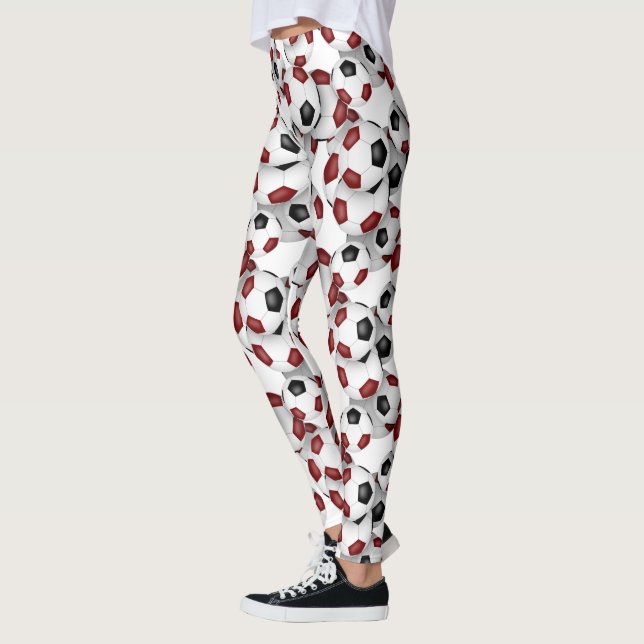 black maroon team colors soccer balls pattern leggings (Vänster)